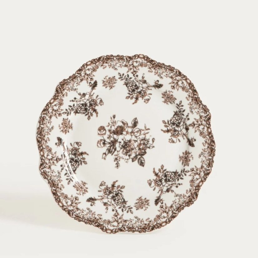 Porcelánová jídelní sada Hnědé květy – 18dílná, pro 6 osob