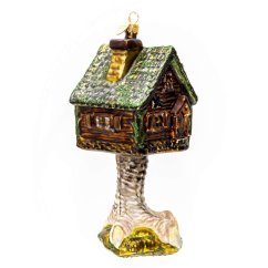 Sběratelská skleněná ozdoba na stromeček Chaloupka na kuří nožce
