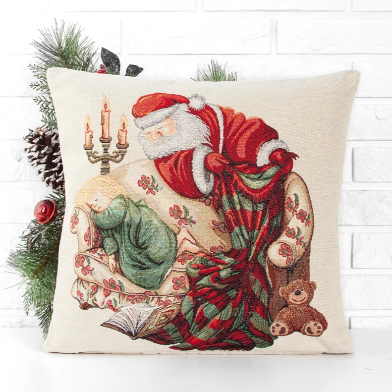 Gobelínový vánoční povlak na polštář s motivem Santa a dítě 45x45 cm