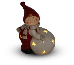 LED svícen Chlapec se sněhovou koulí 15 cm