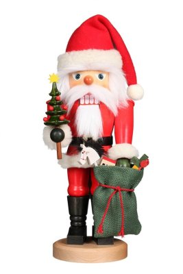 Sběratelská dřevěná figurka Louskáček Santa se stromkem a pytlem 41 cm