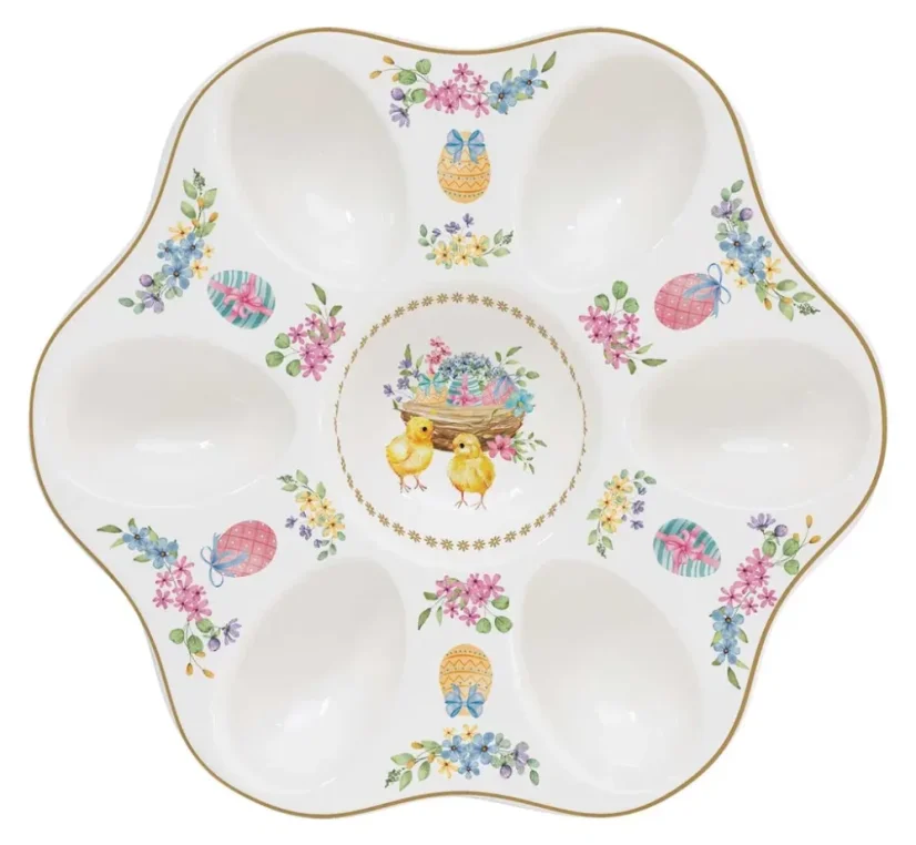 Porcelanowy talerz na jajko Wiosenne kwiaty 21 cm