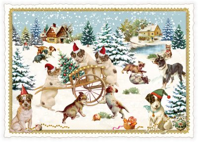 Christmas card Dogs in the snow 10,5 x 15 cm