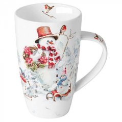 Veľký porcelánový vianočný hrnček Snehuliaci 600 ml