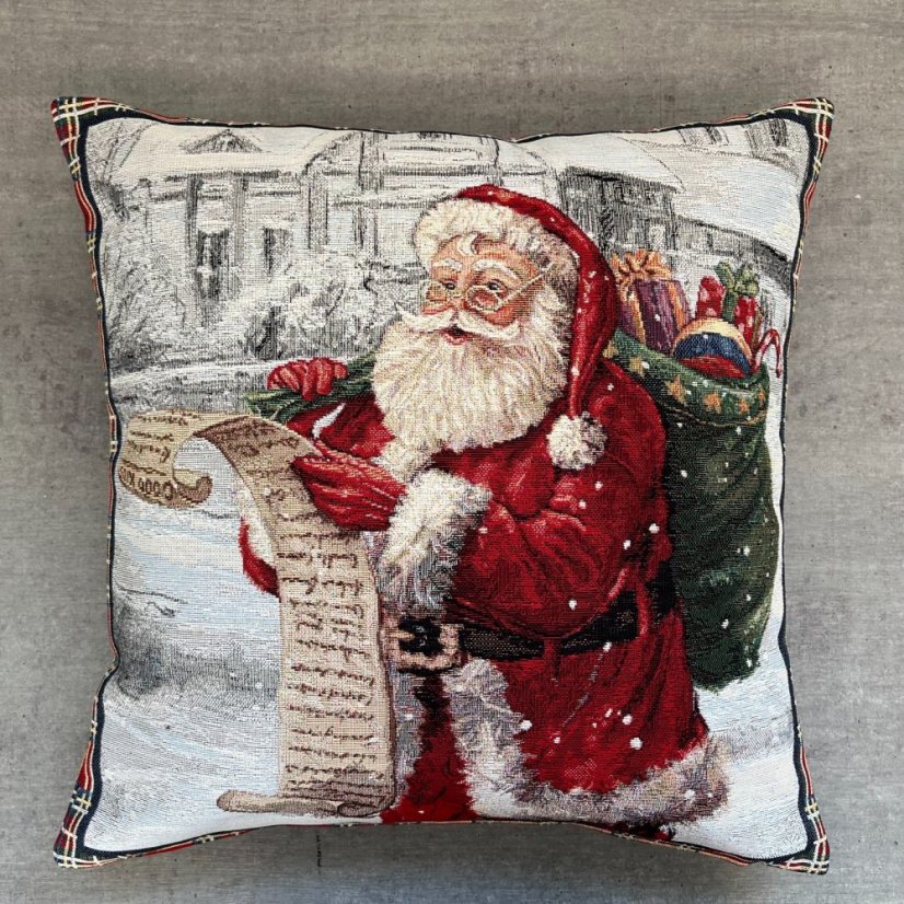 Gobelínový vánoční povlak na polštář s motivem Santa se seznamem 45x45 cm