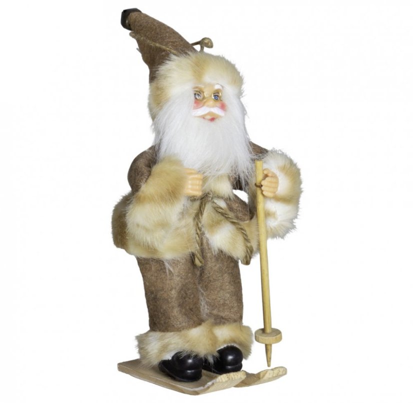 Ozdoba na stromeček Santa v hnědém kabátku 18 cm