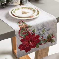 Tapestry Christmas runner with poinsettia motif - matt 40x100 cm