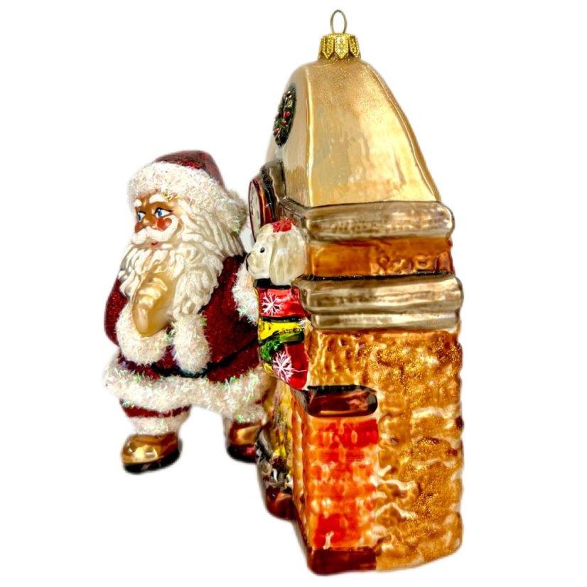 Sběratelská skleněná ozdoba na stromeček Santa u krbu