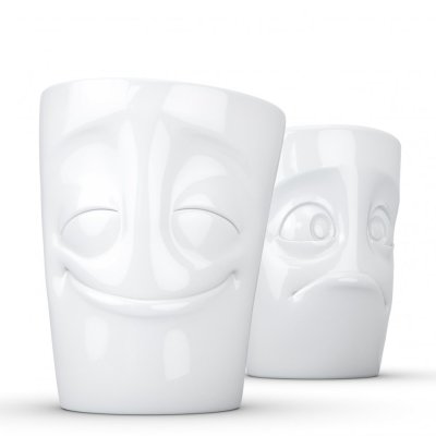 Mug set without ear "Merry & Confused" in white, 350 ml