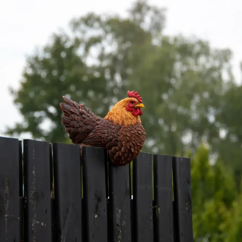 Brown hen garden figurine for the fence
