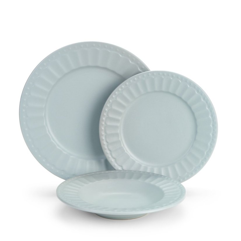 Steingut Esstischset für 6 Personen Pastellblau 18 Stück