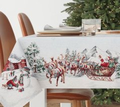 Tapestry Christmas tablecloth with Santa on a sleigh