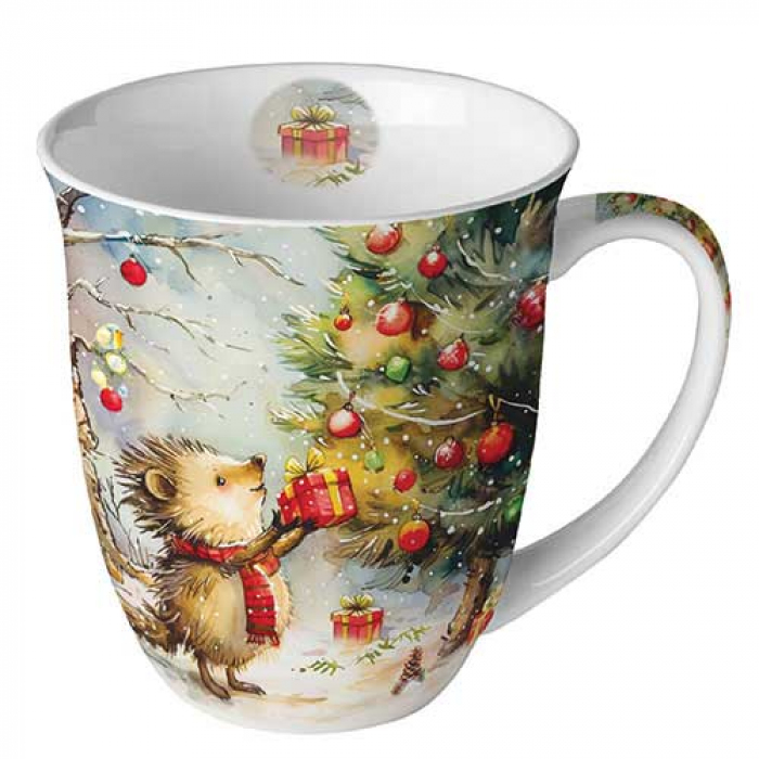 Porcelánový vánoční hrnek Ježek s dárkem 400 ml