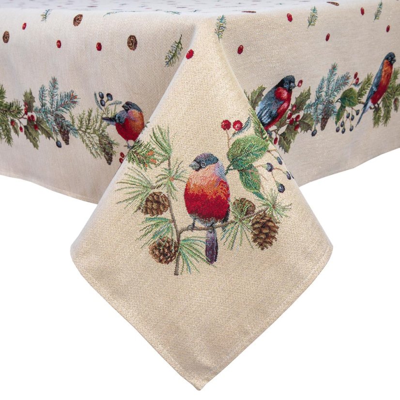 Gobelínový vánoční ubrus s motivem Zimní ptáčci