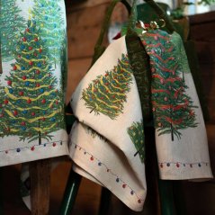 Linen Christmas Kitchen Towels Fairy Trees 2pcs