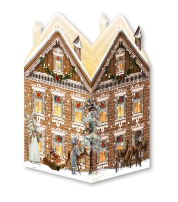 Postkarte Mini-Adventskalender mit Laterne Nostalgisches Weihnachtshaus 16,5 x 11,5 cm