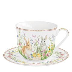 Porcelanowa filiżanka ze spodkiem Wielkanocne zajączki 400 ml