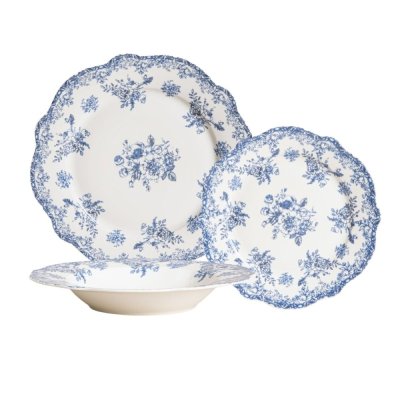 Blue and White Flowers Porcelain Dinner Service – 18-piece, for 6 people