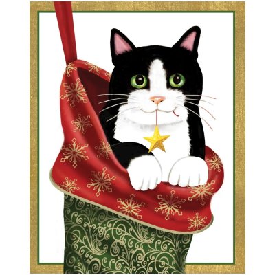 Christmas card Cat in stockings 10 x 12 cm