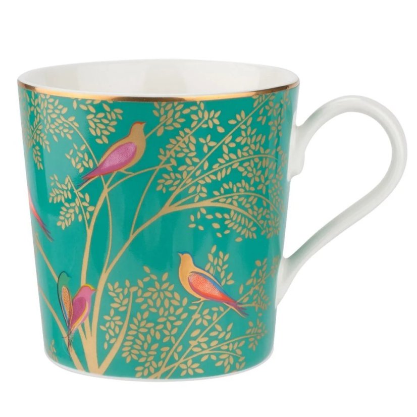 Porcelánový hrnek s 22karátovým zlatem Ptáci - zelený 340 ml