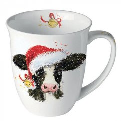 Porcelánový vánoční hrnek Kravička ve vánoční čepici 400 ml