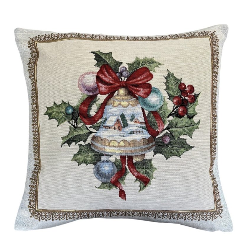 Gobelínový vánoční povlak na polštář s motivem Vánoční zvonek 45x45 cm