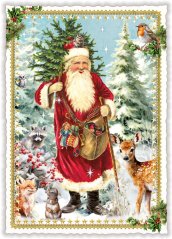 Christmas card Santa with Christmas tree 10,5 x 15 cm