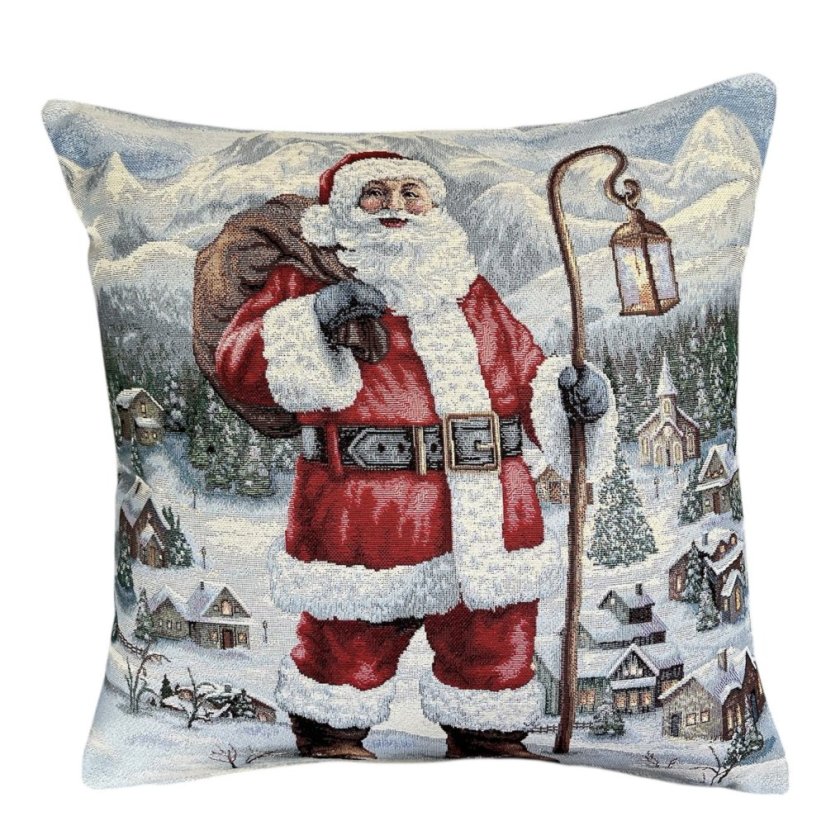Gobelínový vánoční povlak na polštář s motivem Santa s lucernou 45x45 cm