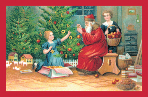 Christmas card Santa and children