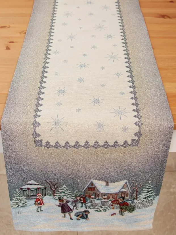 Vánoční běhoun s motivem Zimní radovánky 45x140 cm