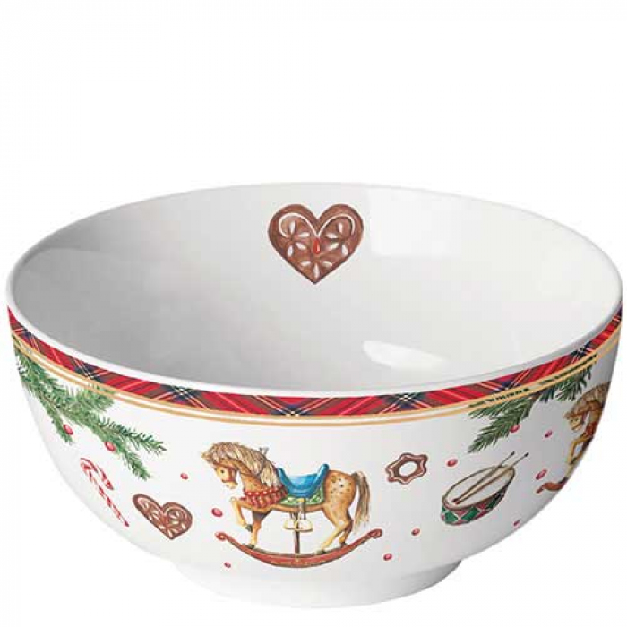 Vianočná porcelánová miska Hojdací kôň 14 cm