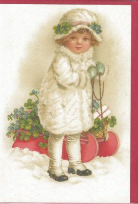 Christmas Postcard Girl with Sleigh
