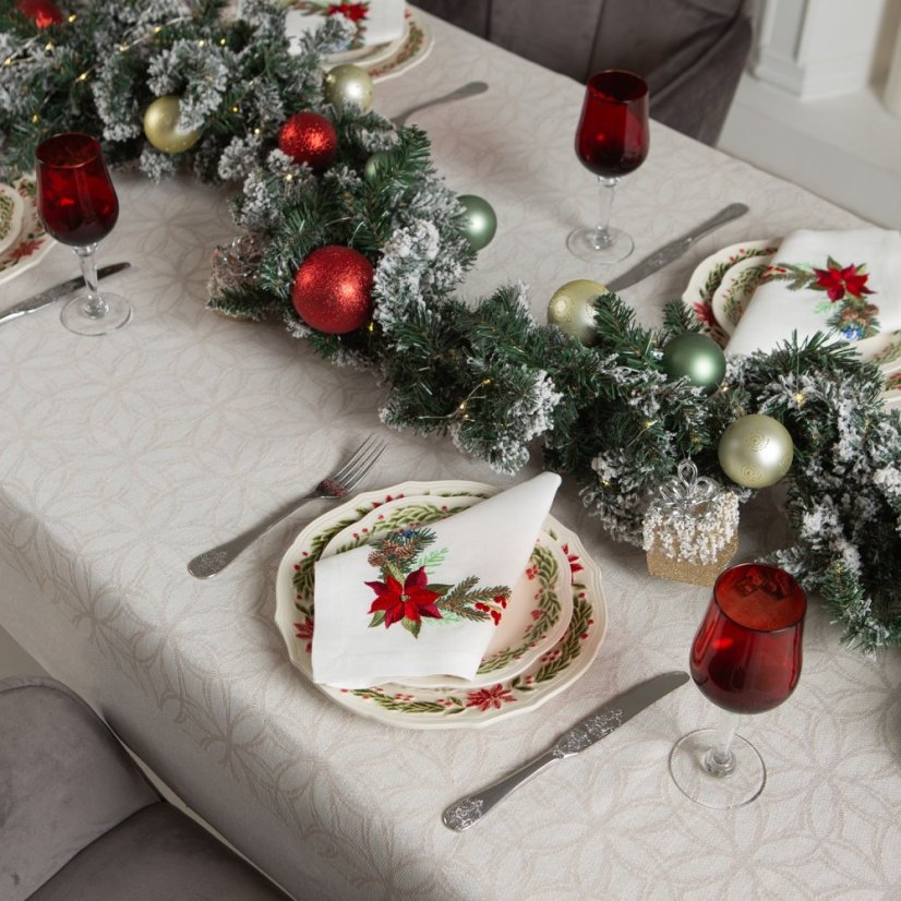 Súprava ľanových obrúskov Poinsettia 6 ks