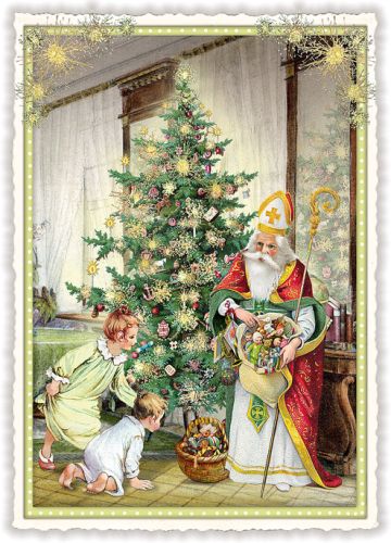 Christmas card Nicholas with presents 10,5 x 15 cm