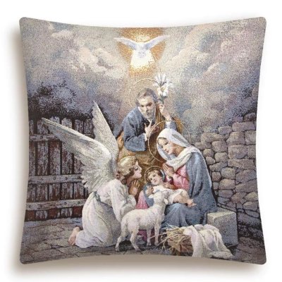 Gobelínový vánoční povlak na polštář s motivem Svatá rodina 45x45 cm