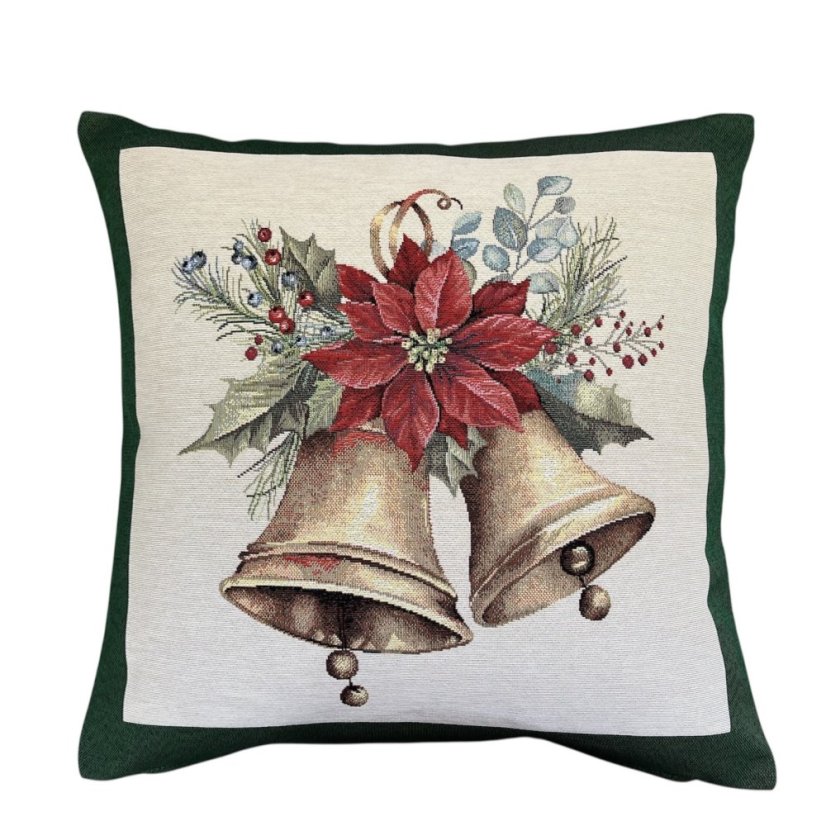 Gobelínový vánoční povlak na polštář s motivem Zvonek - zelený 45x45 cm