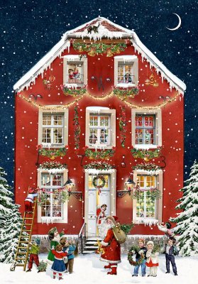 Postkarte Mini-Adventskalender Weihnachtshaus 11,5x16,5 cm