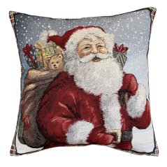 Gobelínová vianočná obliečka na vankúš s motívom Santa s taškou s darčekmi 45x45 cm