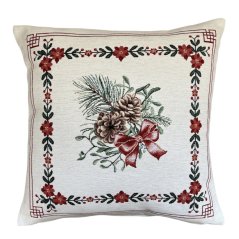 Gobelínová vianočná obliečka na vankúš s motívom vianočnej kytice 45x45 cm