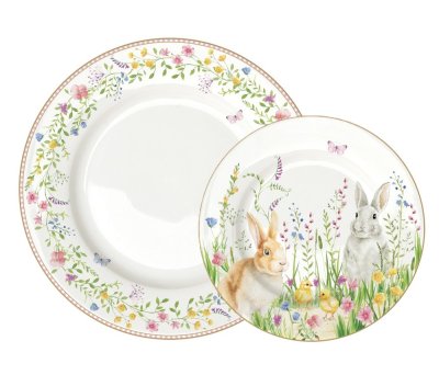 Porcelain set of 2 plates Easter bunnies