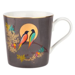 Porcelain mug with 22k gold Birds - dark grey 340 ml