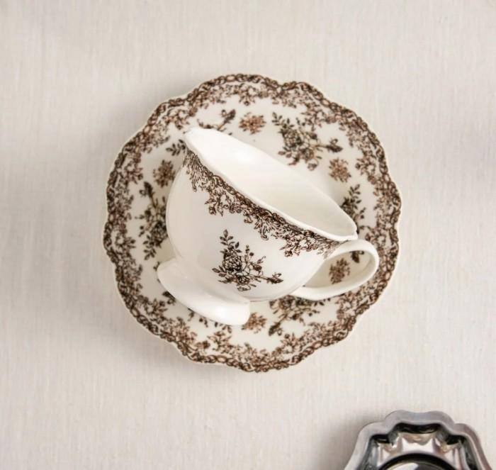 Porcelánová jídelní sada Hnědé květy – 18dílná, pro 6 osob