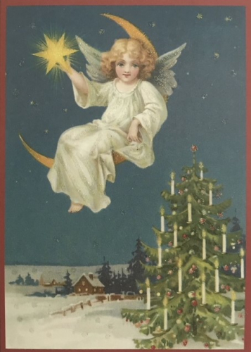 Christmas card Angel on the moon