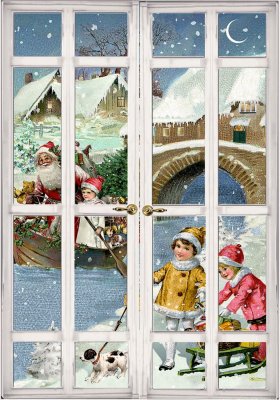 Postkarte Mini-Adventskalender Nostalgisches Fenster 16,5 x 11,5 cm