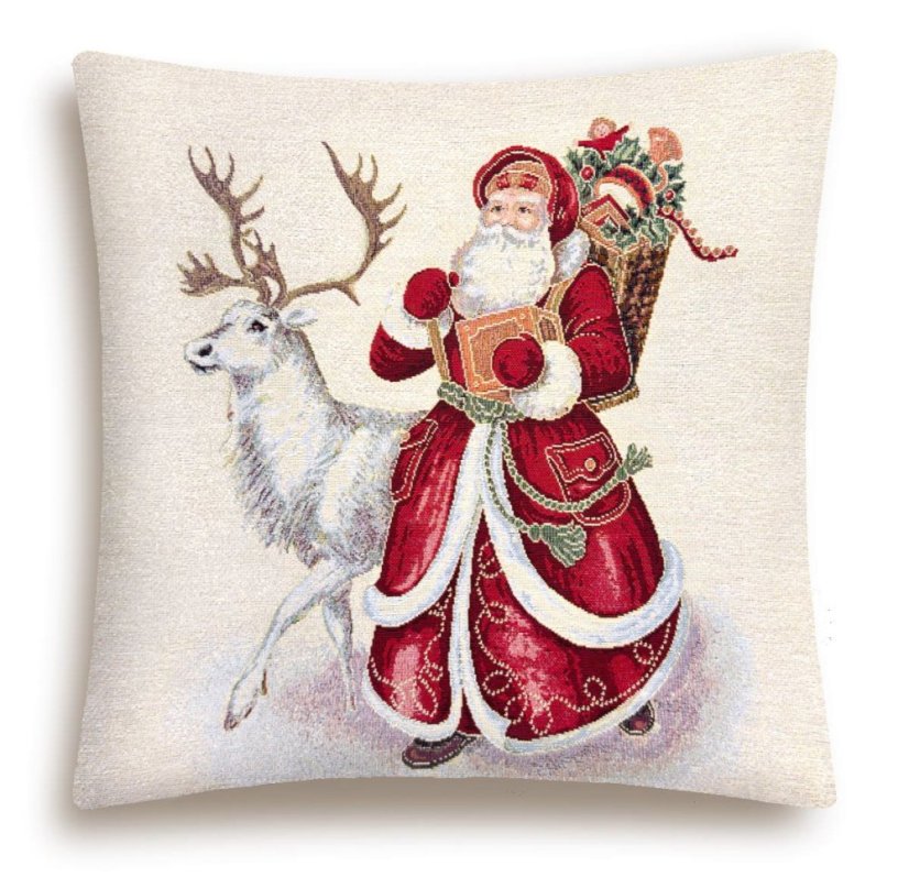 Vánoční povlak na polštář s motivem Santa se sobem 45x45 cm