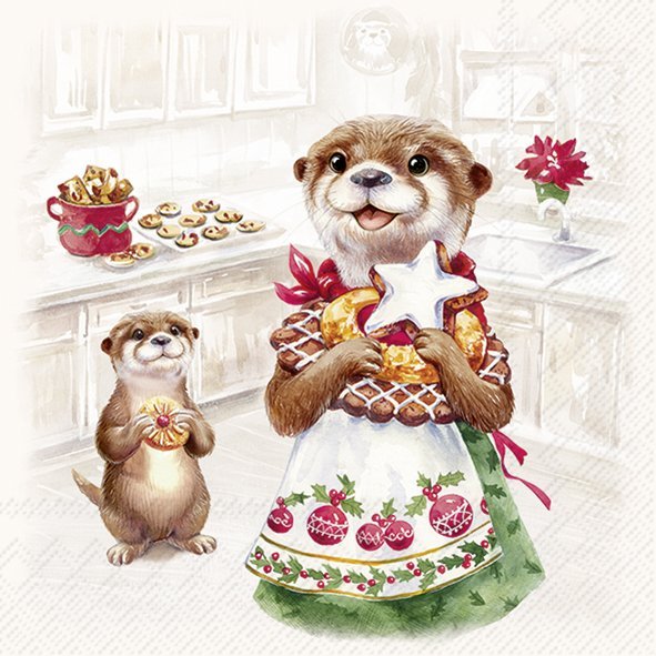 Christmas paper napkins Otter family 20 pcs