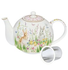 Porcelanowy czajniczek z sitkiem Wielkanocne zajączki 1l