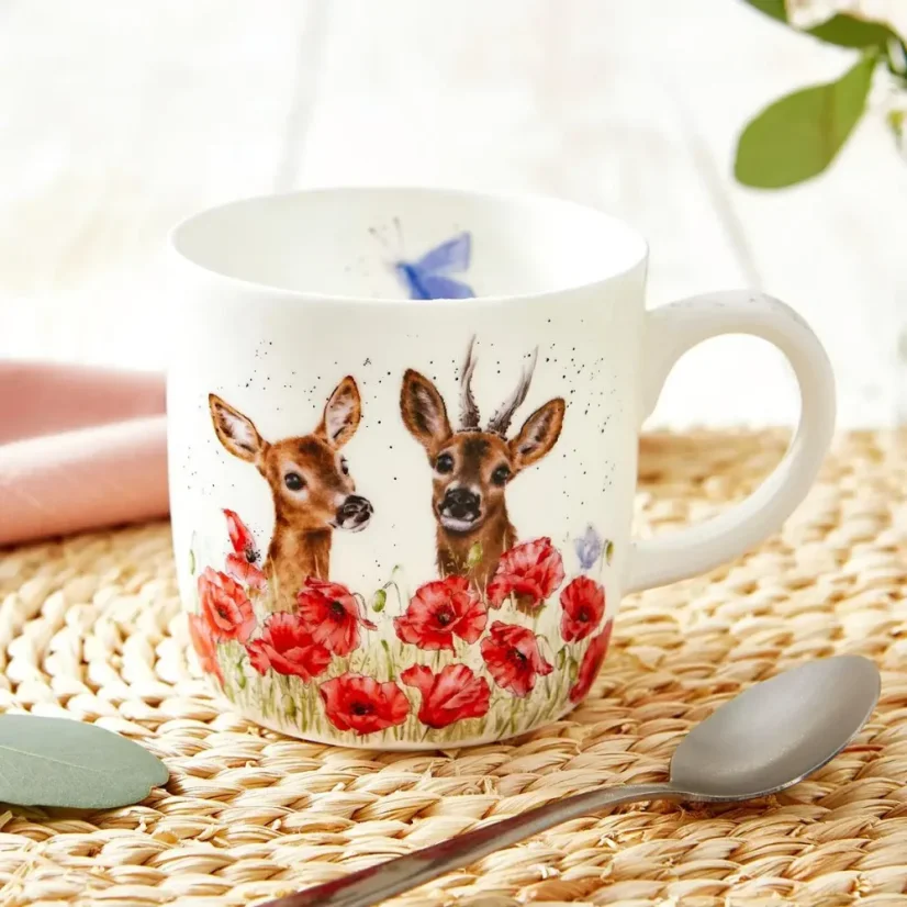 Porcelain mug Deer on poppy field 310 ml
