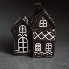 Keramik-Kerzenhalter House - Lebkuchenhaus braun glänzend 14 cm