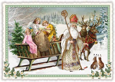 Weihnachtskarte Schlitten voller Geschenke 15 x 10,5 cm